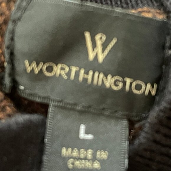 WORTHINGTON Black & Gold Crew Neck Striped Cotton Blend Sweater: NWOT! LARGE - Picture 3 of 4